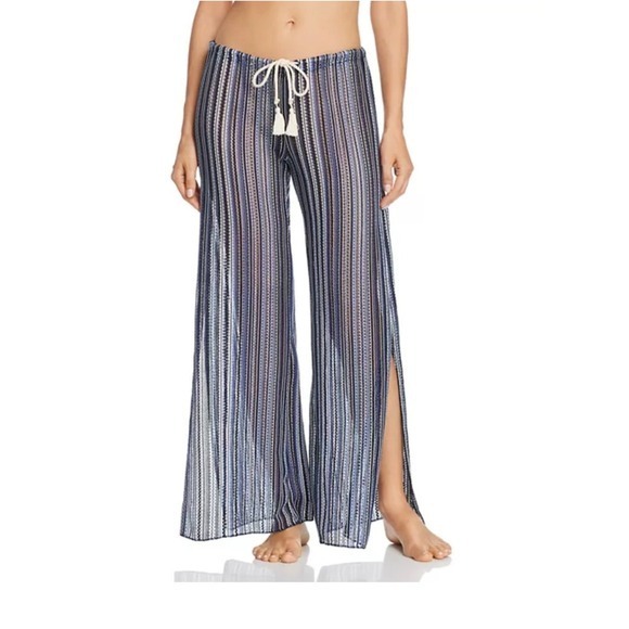 Becca Coastal Stripe Swim Cover Up Pants | Boho Resort Beach Lounge Drawstring - Picture 3 of 8